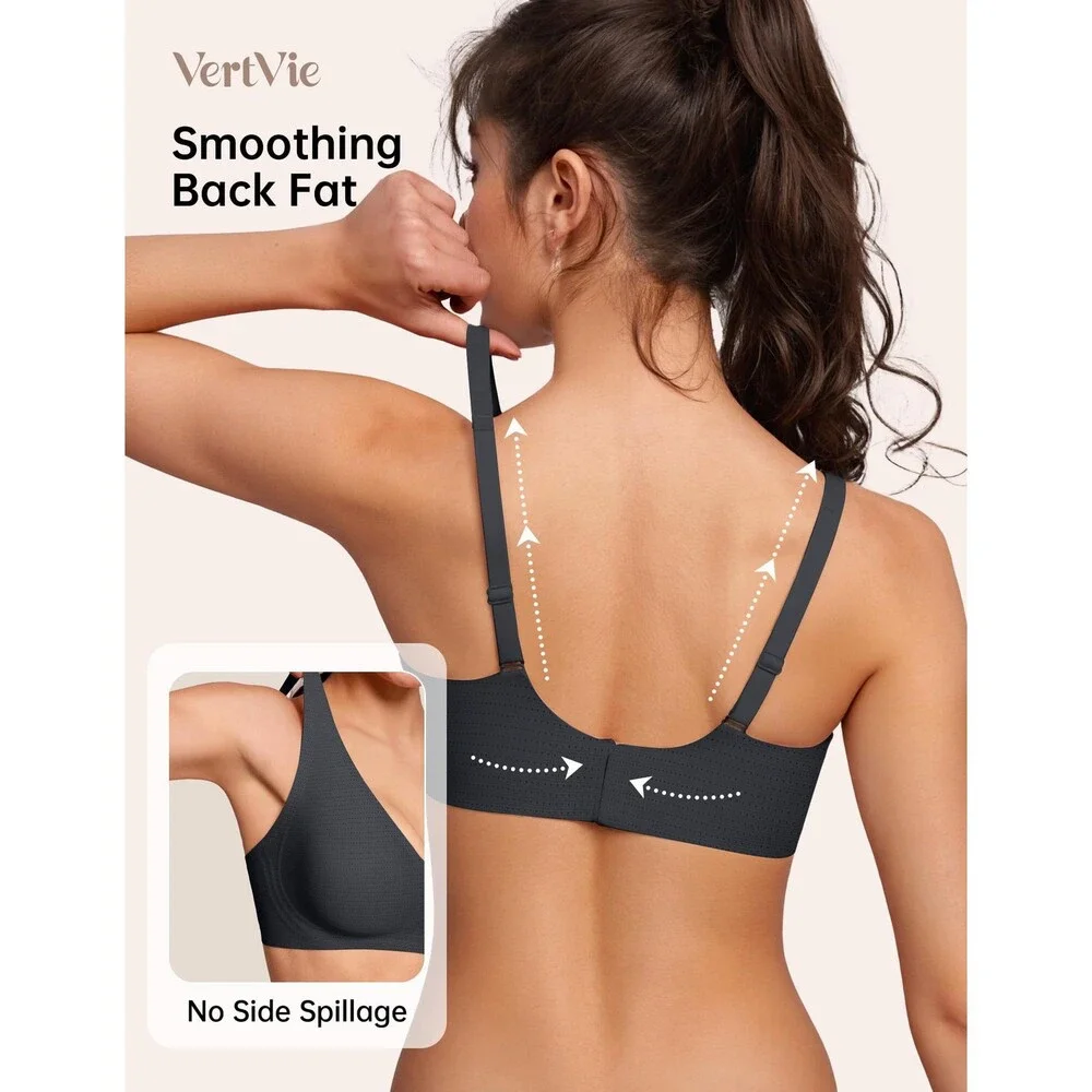 Vertvie Women's Black Jelly Wireless Bras Push Up Plunge Seamless T-shirt No XL